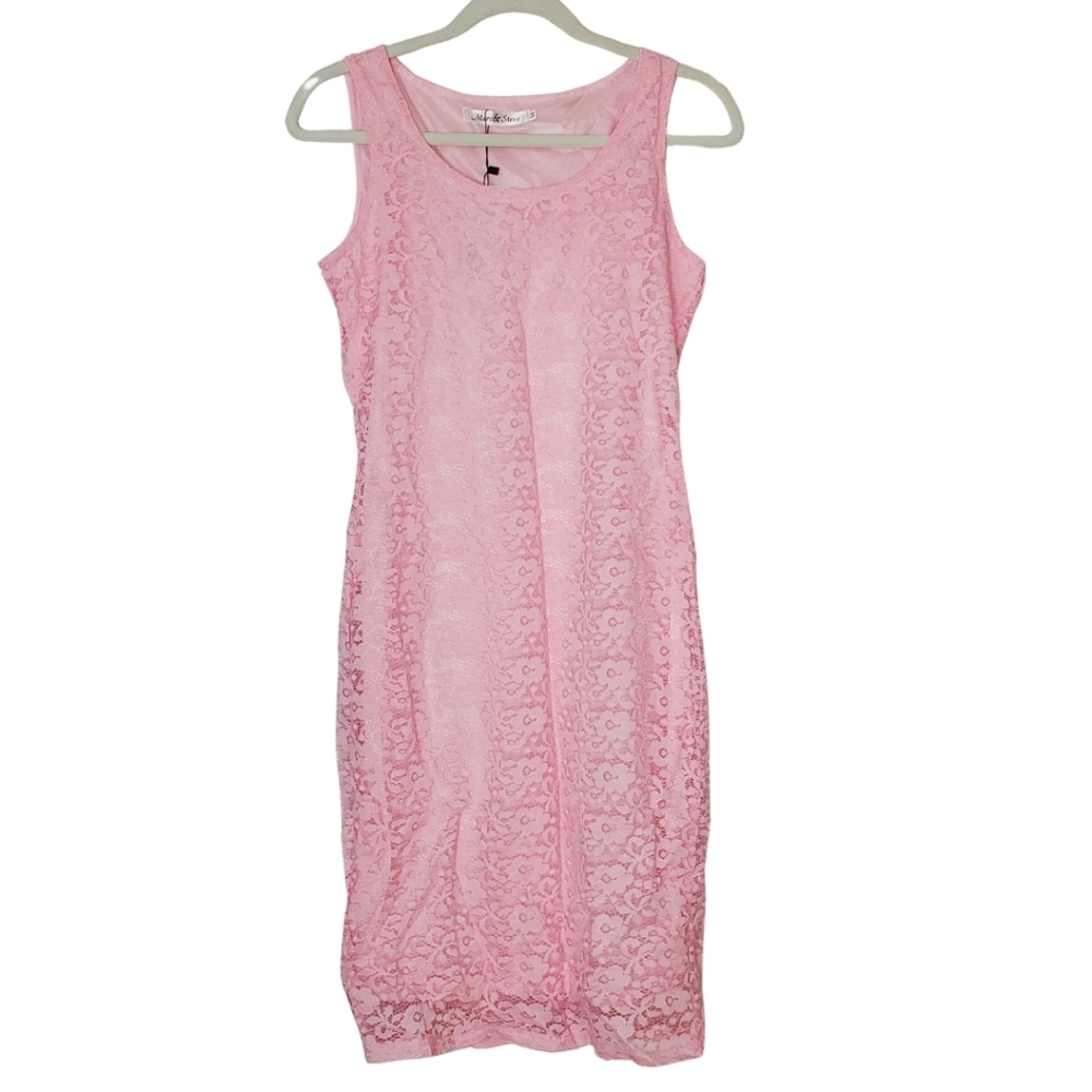 Pink Lace Bodycon Midi Dress – Small Boutique - Picture 2 of 4